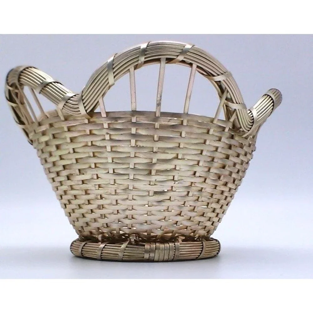 Vintage Gold Metal Woven Basket 10 x 6